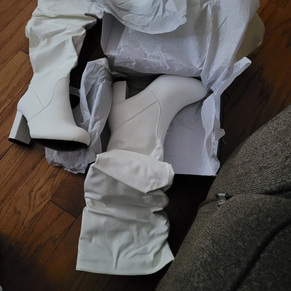 White boots thigh high gogo platform high heeled over knee zip boot size 10 NEW*